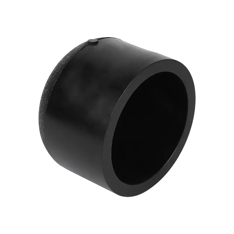 Black HDPE butt fusion end cap for closing a PE pipe end