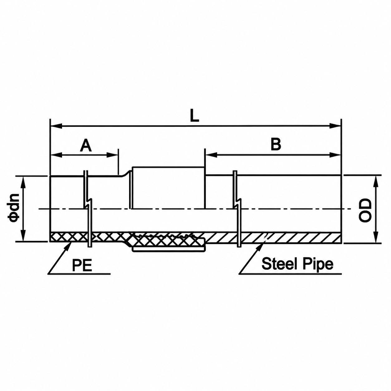 PE-to-Steel Transition Fitting for Gas technical drawing