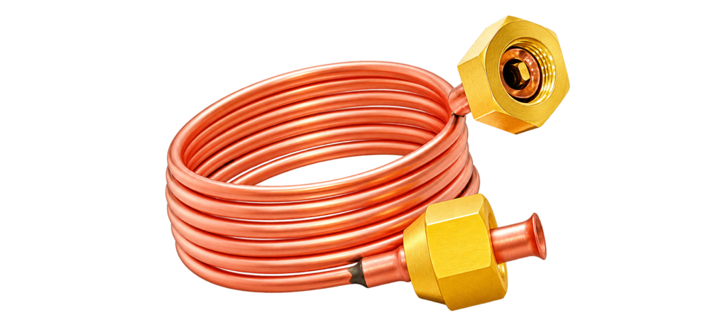 Refrigeration copper capillary tube with flare nuts and valve core depressor