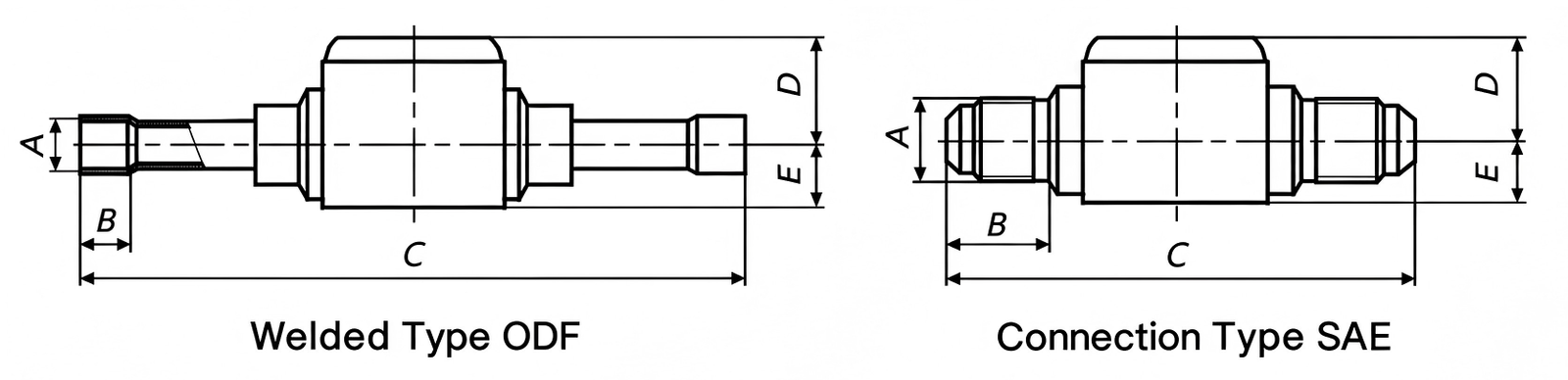 Sight Glass Series B ODF and SAE dimension drawing