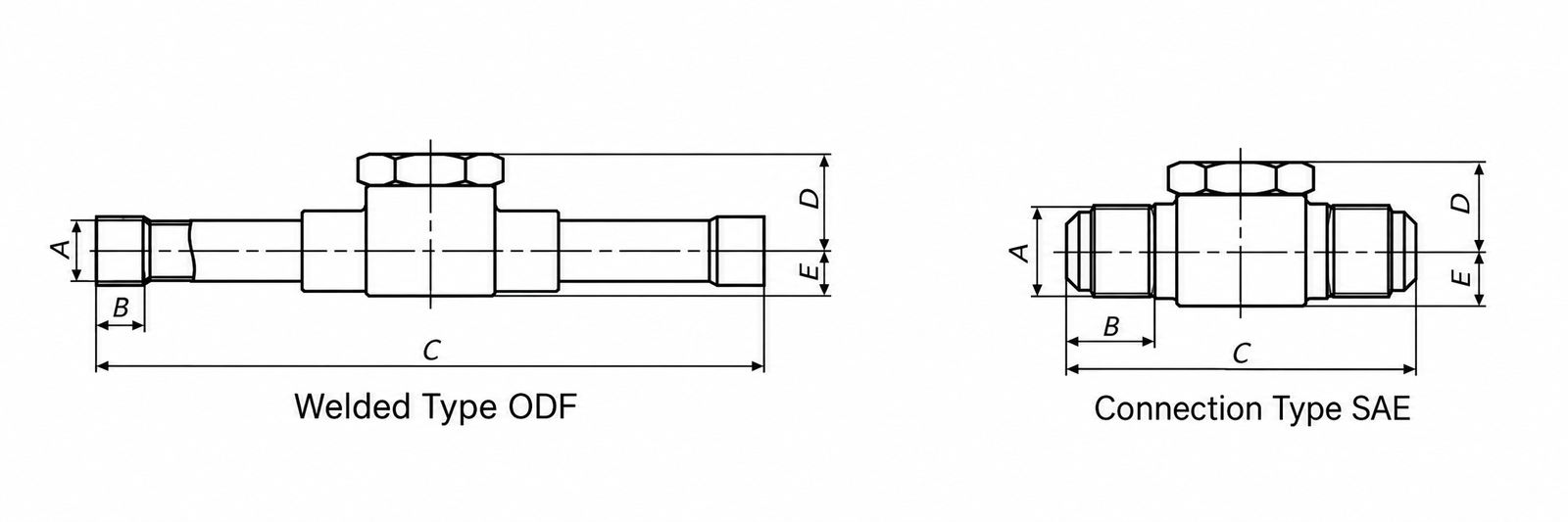 Sight Glass Series A ODF and SAE dimension drawing